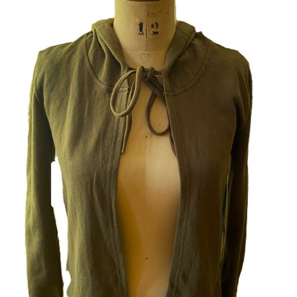 Olive long cut out distressed back long hoodie sweatshirt jacket - Picture 9 of 10